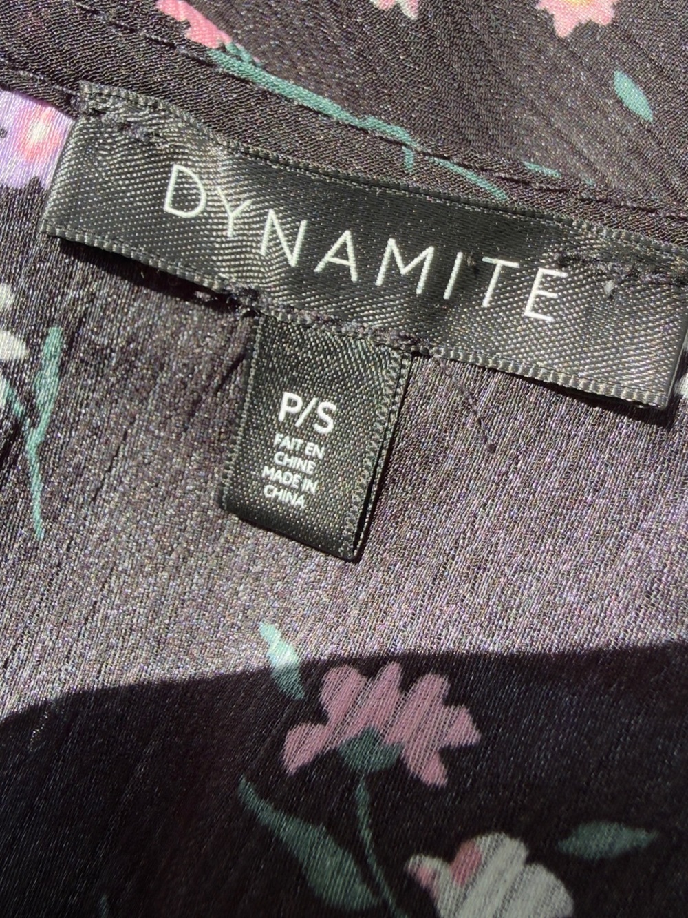 Dynamite Black Floral Wrap Peplum Blouse Long Sleeve | Size P/S - Picture 8 of 9